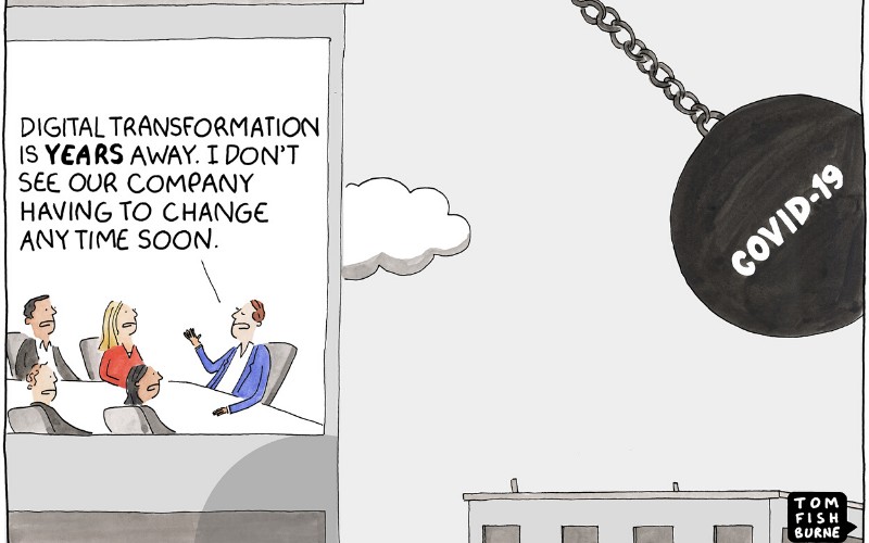 Covid Wrecking Ball, @ 2020 Marketoonist 